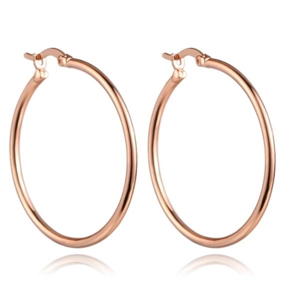 NEW Rose Gold Plated 1” Round Hoop Earrings - Picture 4 of 4